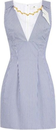 Elisabetta Franchi Mini Jurk met Sjaal met Juwelenprint - Dames - Feestkleedjes - Blauw - XL - Katoen - Kleedjes