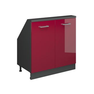 Vicco Armario De Cocina Para Techo Inclinado R-line, Rojo Brillo Intenso/antracita, 80 Cm Con 2 Puertas, Vicco