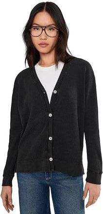Mod-o-doc Long Sleeve Button Front Waffle Cardigan Womens Sweatshirt Black : LG (US 12-14), Cotton/Down