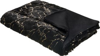 Beliani Colcha De Poli&eacute;ster Negro 150 X 200 Cm Manta Patr&oacute;n De M&aacute;rmol Sala De Estar Dormitorio Godavari
