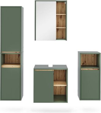 Vicco Conjunto De Mueble De Ba&ntilde;o Viola, Verde/artesano, 4 Partes, Vicco