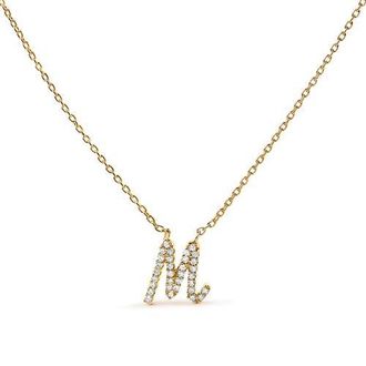 House of Brilliance 10K Gold Diamond Accent A-Z Initial Script Style Pendant Necklace in Yellow | M at Nordstrom