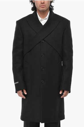 Off-white Wool Blend Coat STICKER COLLAR With Peak Lapel size 50
