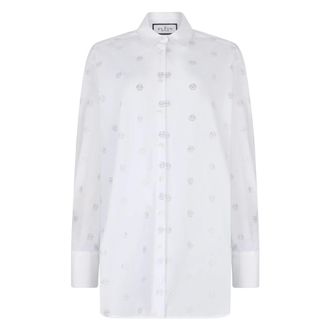 Philipp Plein Regular Fit Shirt Monogram Crystal - Dames - Overhemden - Wit - L - Katoen - Overhemden