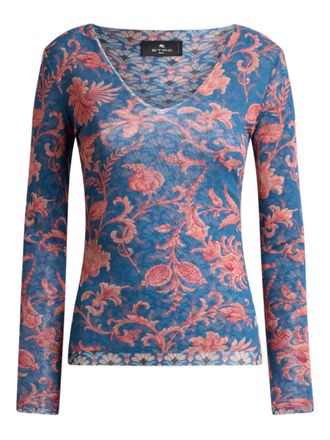 Etro floral-motif stretch sweater - Blue
