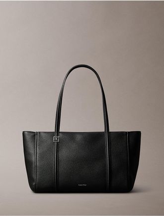 Calvin Klein Womens Emblem Logo Hardware Pebble Tote Bag - Black