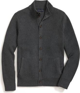 Brooks Brothers Button Front Cotton Cardigan in Charcoal at Nordstrom, Size X-Large