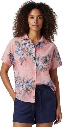 Lords of Harlech Exotic Floral Womens Relaxed Linen Printed Shirt in Exotic Floral Coral at Nordstrom, Size Xx-Large