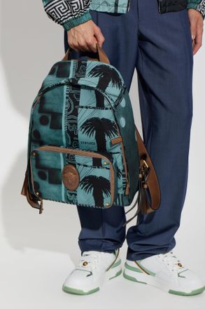 Versace Backpack Lou With Sunset Palms Print, Mens, Blue