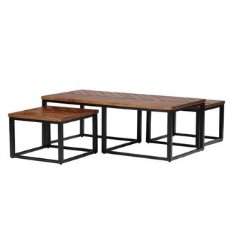 Jaipur Furniture Parquet Coffee Table with Stool - Mango Wood/Iron - L60xW120xH41.5 cm in Brown