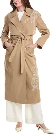 NVLT Nvlt Longline Embroidered Double-Breasted Belted Trench Coat