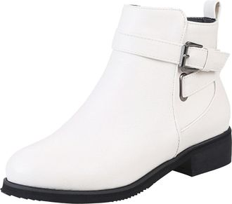Generic Ankle Boots for Women Walking Ankle Boots Women Shoes Booties Sewing Solid Flat with Shoes Features: Winter Booties White