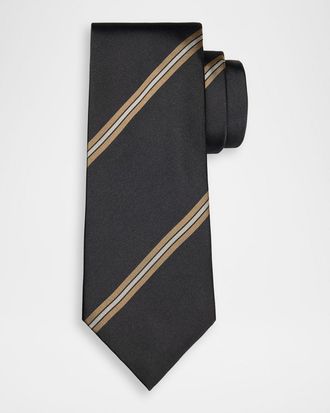 Brunello Cucinelli Mens Stripe Silk-Blend Tie