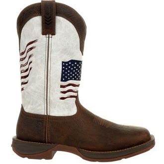 Durango Distressed Flag Embroidery Western Boot in Bay Brown And White at Nordstrom, Size 11.5