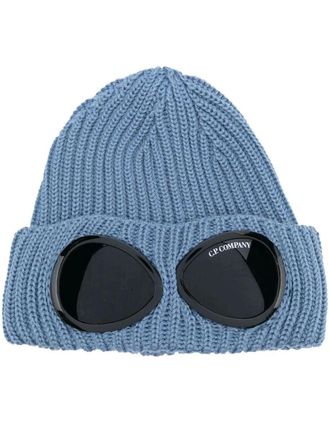 C.P. Company Mens C.P. Company Merino Wool Goggle Beanie in Blue - Size: ONE size