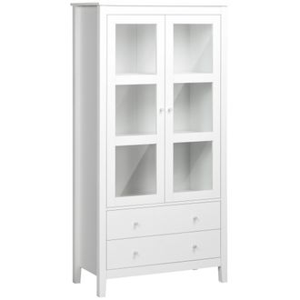 HOMCOM Vitrina De Sal&oacute;n Aparador De Cocina Con 2 Puertas De Vidrio Templado 3 Estantes 2 Cajones Y Bisagras De Cierre Suave Para Comedor 80x40x160 Cm - Homco