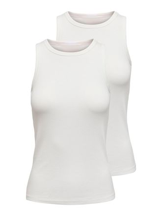 Only Tanktop ONLY ONLSALLY TANK TOP 2 PACK CS JRS, Damen, Gr. XL, hellwei&szlig; pack:hellwei&szlig;, Jersey, Obermaterial: 95% Baumwolle, 5% Elasthan, unifarben, slim