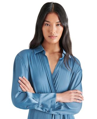 Steve Madden Martina Shirt Dress Womens Blue Asymmetrical Hem Preppy PALL598