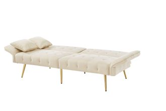 STILVORA Clic-clac 2 Plazas En Terciopelo Con Respaldo Ajustable, Patas De Metal Dorado Y Brazos Multi-posiciones, Beige