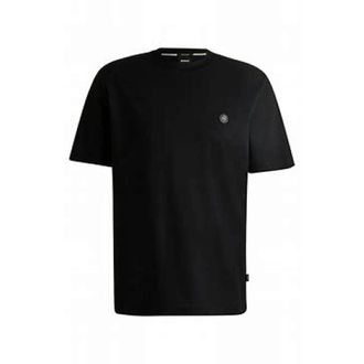 HUGO BOSS Cotton Logo Black T-shirt Mercerized - male - Boss - T-Shirts - Black - 2XL - Tops