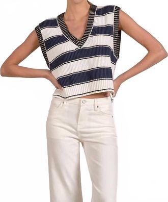 Elan Striped Sweater Vest In Navy