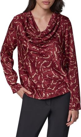 DKNY Printed Cowl Neck Burnout Top in Black Cher at Nordstrom, Size X-Large
