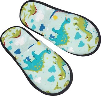 Generic Warm Mens Slipper Dinosaur pattern print Mens Slipper Plush Womens Slippers for Winter Hotels Ladies M