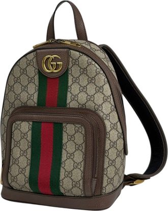 Gucci Beige Brown Gg Supreme Leather Backpack (Pre-Owned)