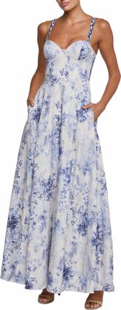 L'agence Sutton Beaded Strap Maxi Dress In Ivory/blue Watercolor Lace Paisley