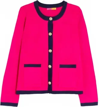 Vilagallo Womens Contrast Trim Sweaters In Hot Pink And Navy