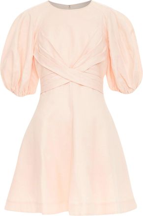 Zimmermann wrap bodice linen puff sleeve dress
