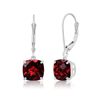 MAX + STONE 14k Solid White Gold Gemstone Dangle Leverback Earrings (8mm)