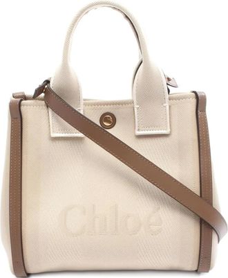 Chloé 2010s small Carry logo-detail tote bag - women - Canvas/Calf Leather - One Size - Neutrals