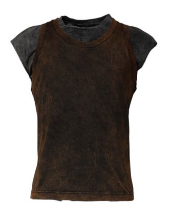 Dolce & Gabbana Brown Cotton Round Neck Sleeveless Mens T-shirt