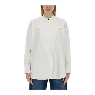 Victoria Beckham Shirts, female, White, Size: M Cotton Band Collar Tuxedo Shirt