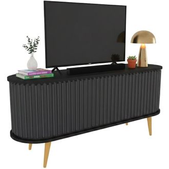 Dmora Mobile porta tv Aludra, Credenza da soggiorno, Armadio basso per tv, Base parete attrezzata, 140x43h64 cm, Nero e Antracite, con imballo rinforzato