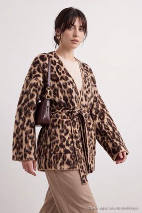 Trendyol Modest Dames Bruin Dierenprint Driekwart mouw Oversized Modest Vesten
