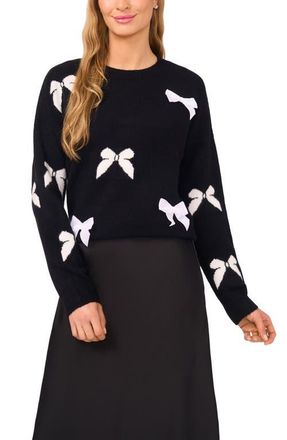 CeCe by Cynthia Steffe Bow Crewneck Sweater in Rich Black at Nordstrom, Size X-Large