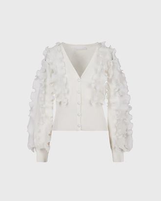 Anne Fontaine Womens Ciline White Long Sleeve Ruffle Cardigan at Nordstrom, Size 36 Eu