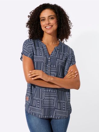 Casual Looks Druckbluse CASUAL LOOKS, Damen, Gr. 36, marine, ecru, gemustert, 100% Viskose, gemustert, Rundhals, Blusen Druckbluse