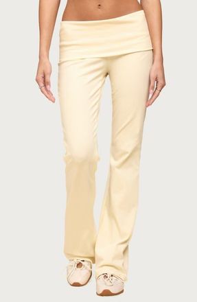 Edikted Ivanne Foldover Stretch Cotton Flare Pants in Yellow at Nordstrom, Size X-Large