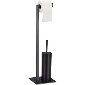 Relaxdays Relaxdays - Accesorio Wc Con Portarrollos De Papel Higi&eacute;nico, Escobilla Y Escobillero, De Pie, 72,5 X 20 X 20 Cm, Negro