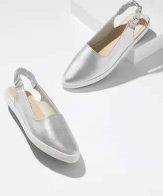 Keds Metallic Leather Point Slingback Flats - Silver - 5 1/2 M Talbots