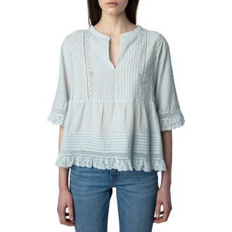 Zadig&Voltaire Tosea Cotton Blend Peplum Blouse in Celadon at Nordstrom, Size Small