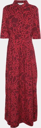 Oscar De La Renta Oscar De La Renta Pink Floral Printed Stretch Cotton Collared Maxi Dress