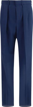 Tom Ford Mens Pleated Pants Prussian Blue Wool Trousers