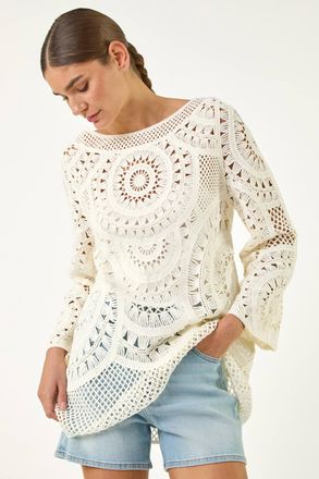 Roman Longline Crochet Knit Tunic