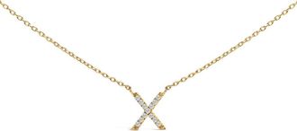 House of Brilliance 10K Yellow Gold Diamond Accent A-Z Block Initial Pendant Necklace in Yellow Gold | X at Nordstrom