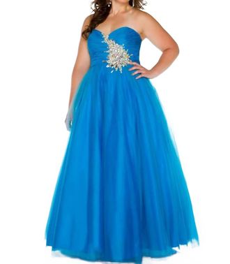 Mac Duggal Strapless Beaded Gown - Plus In Ocean