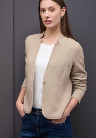 Street One Kurzblazer STREET ONE, Damen, Gr. 44, sanded beige, Web, Obermaterial: 55% Baumwolle, 40% Polyester, 5% Elasthan, unifarben, tailliert h&uuml;ftlang, tiefe